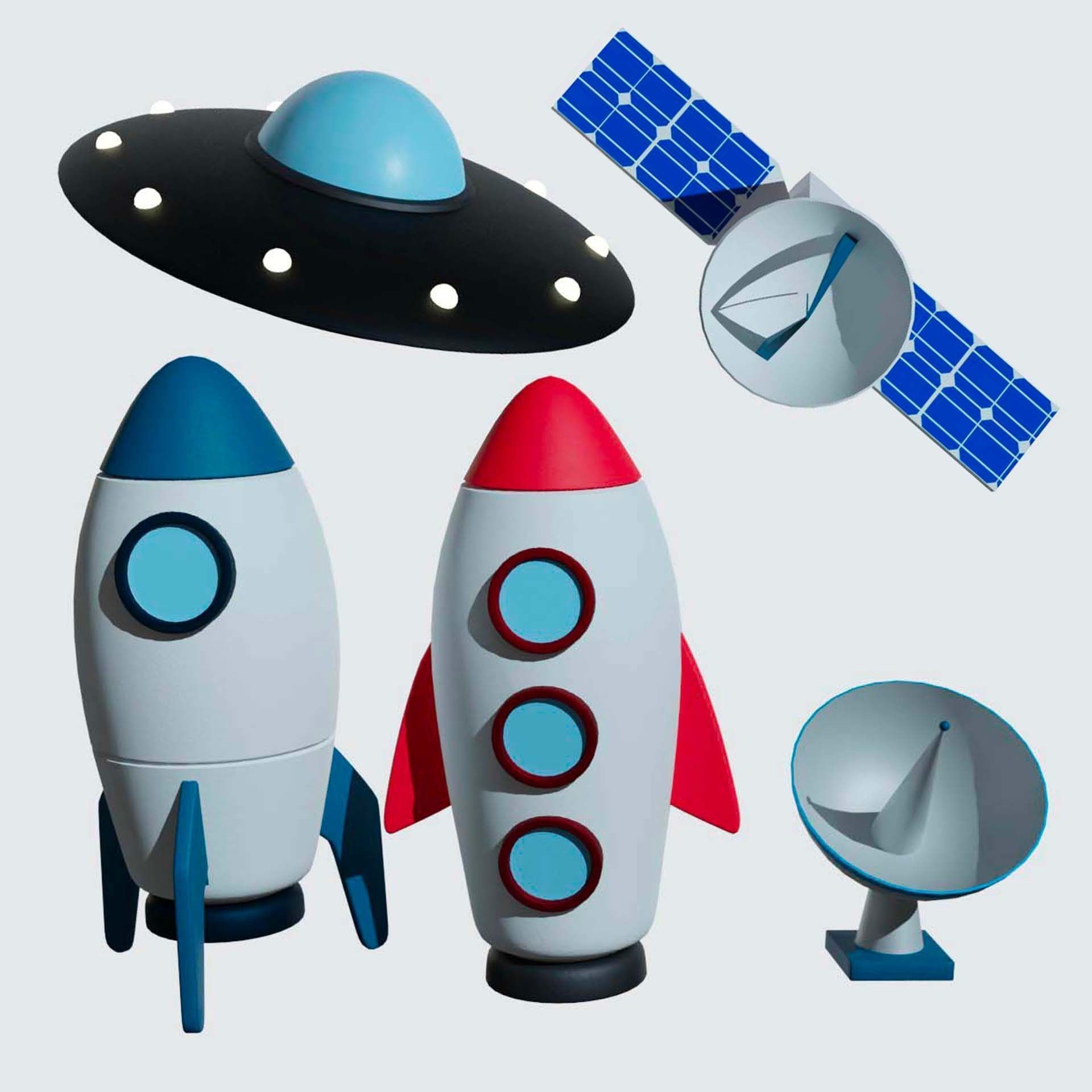 Cartoon spacecraft Low-poly 3D model_14