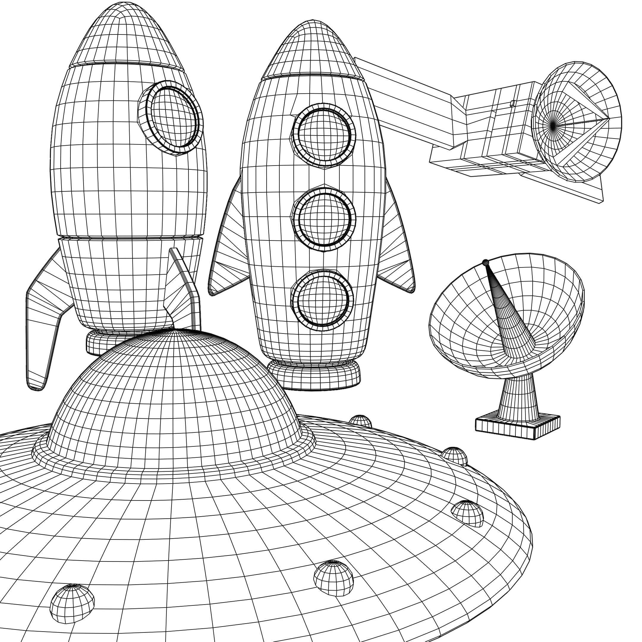 Cartoon spacecraft Low-poly 3D model_5