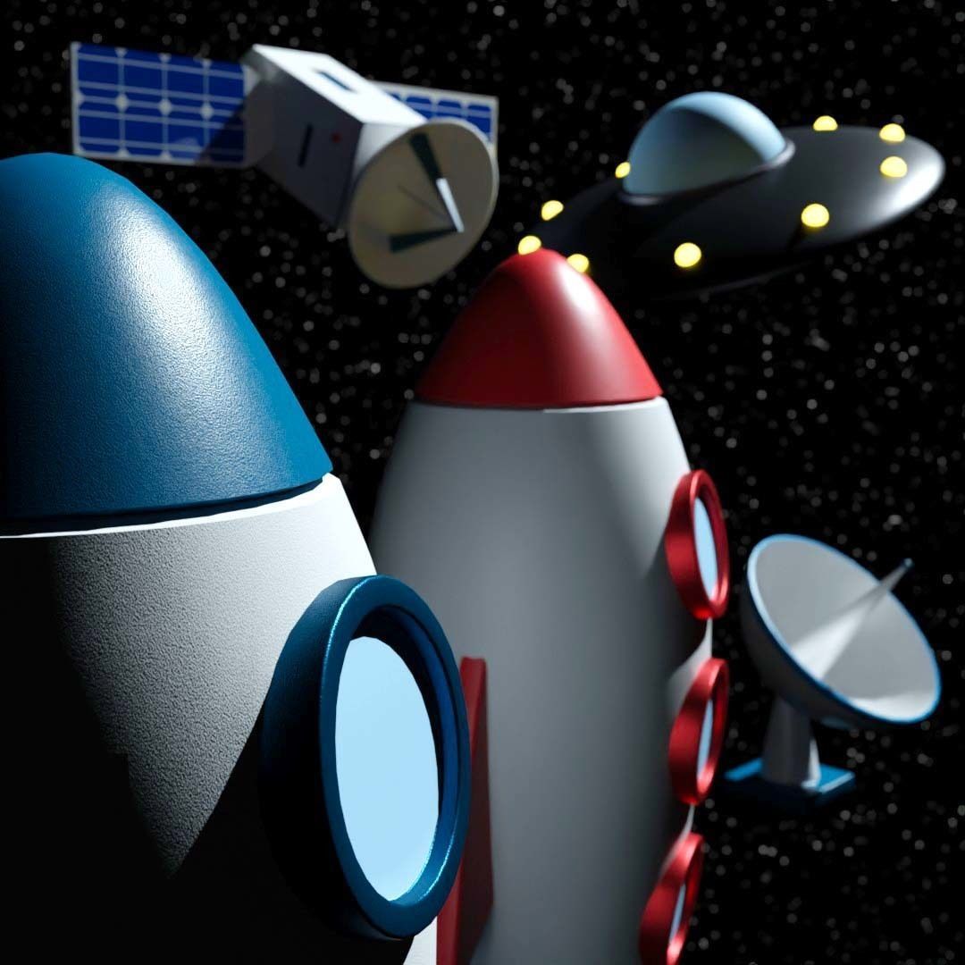 Cartoon spacecraft Low-poly 3D model_2