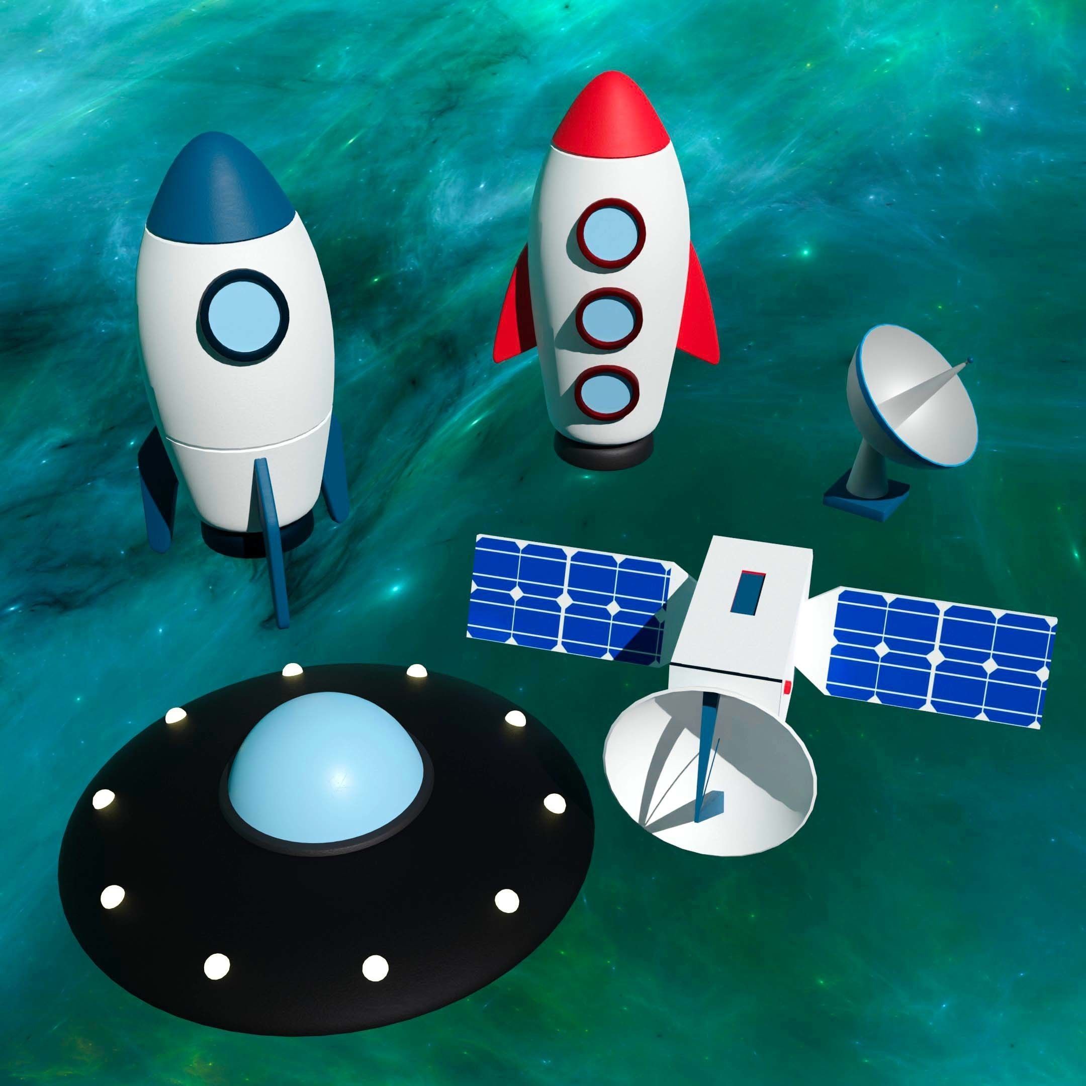 Cartoon spacecraft Low-poly 3D model_12