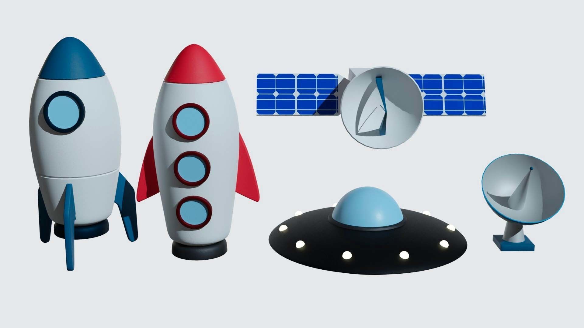 Cartoon spacecraft Low-poly 3D model_6