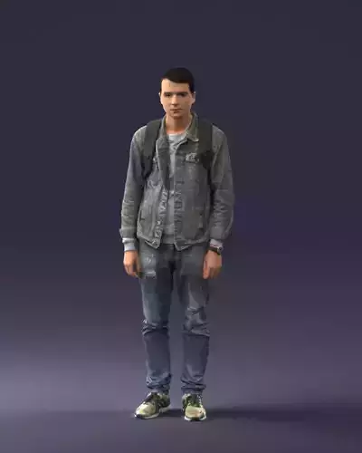 000174 Young Man in Denim Jacket with Backpack 0822 3dp 3D print model