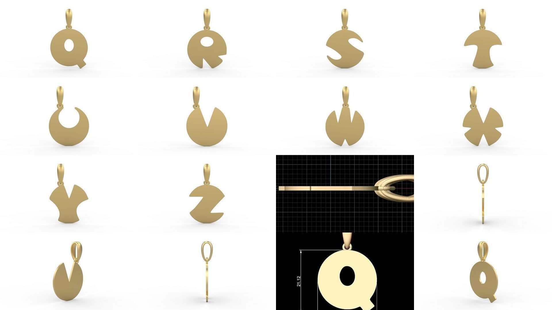 Initial Letters Pendant Alphabets Boolat 3D Model Collection_1