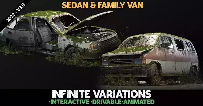 Procedural Vehicles - Sedan-Van Two Pack Low-poly 3D model