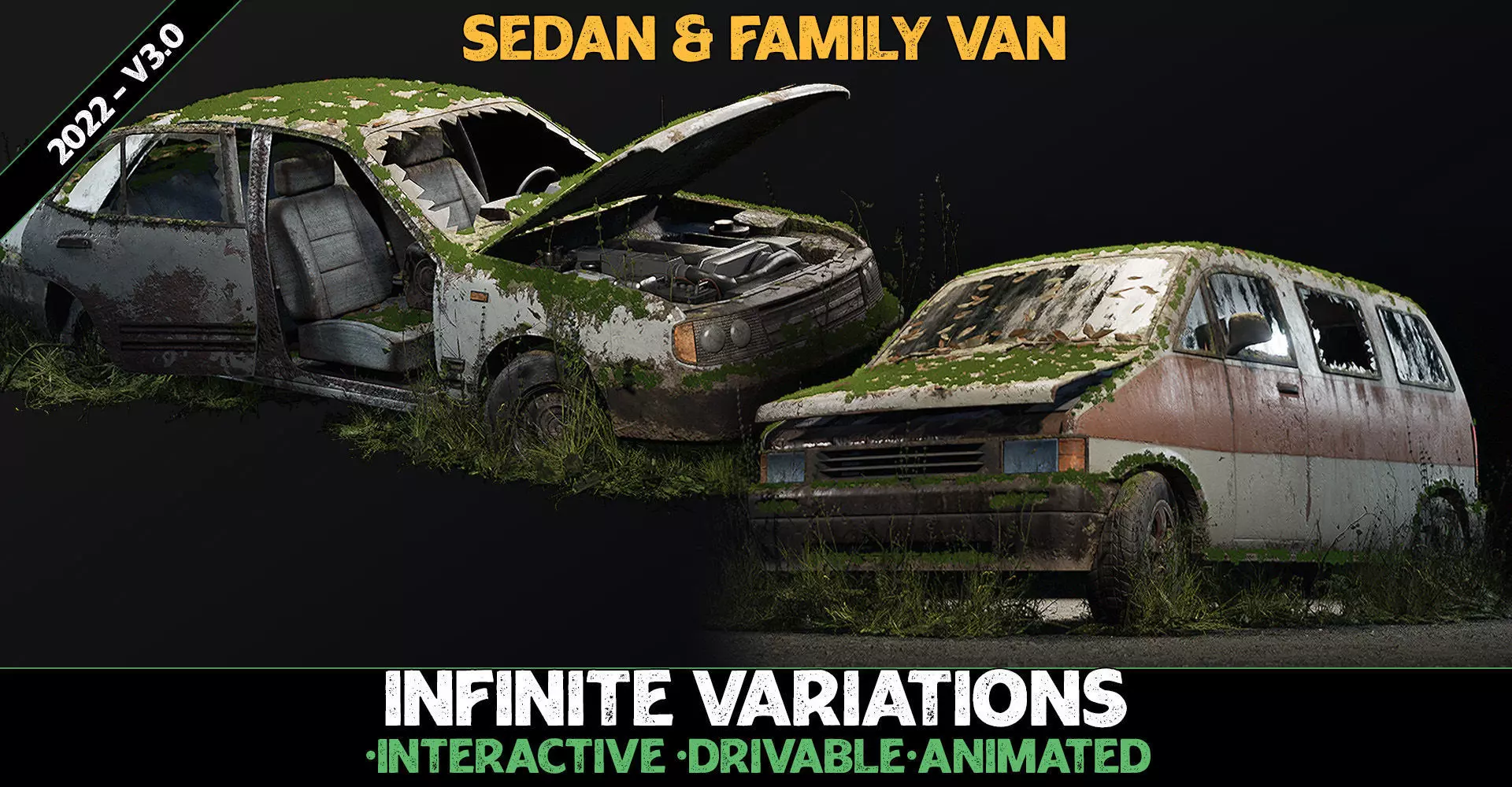 Procedural Vehicles - Sedan-Van Two Pack Low-poly 3D model_0