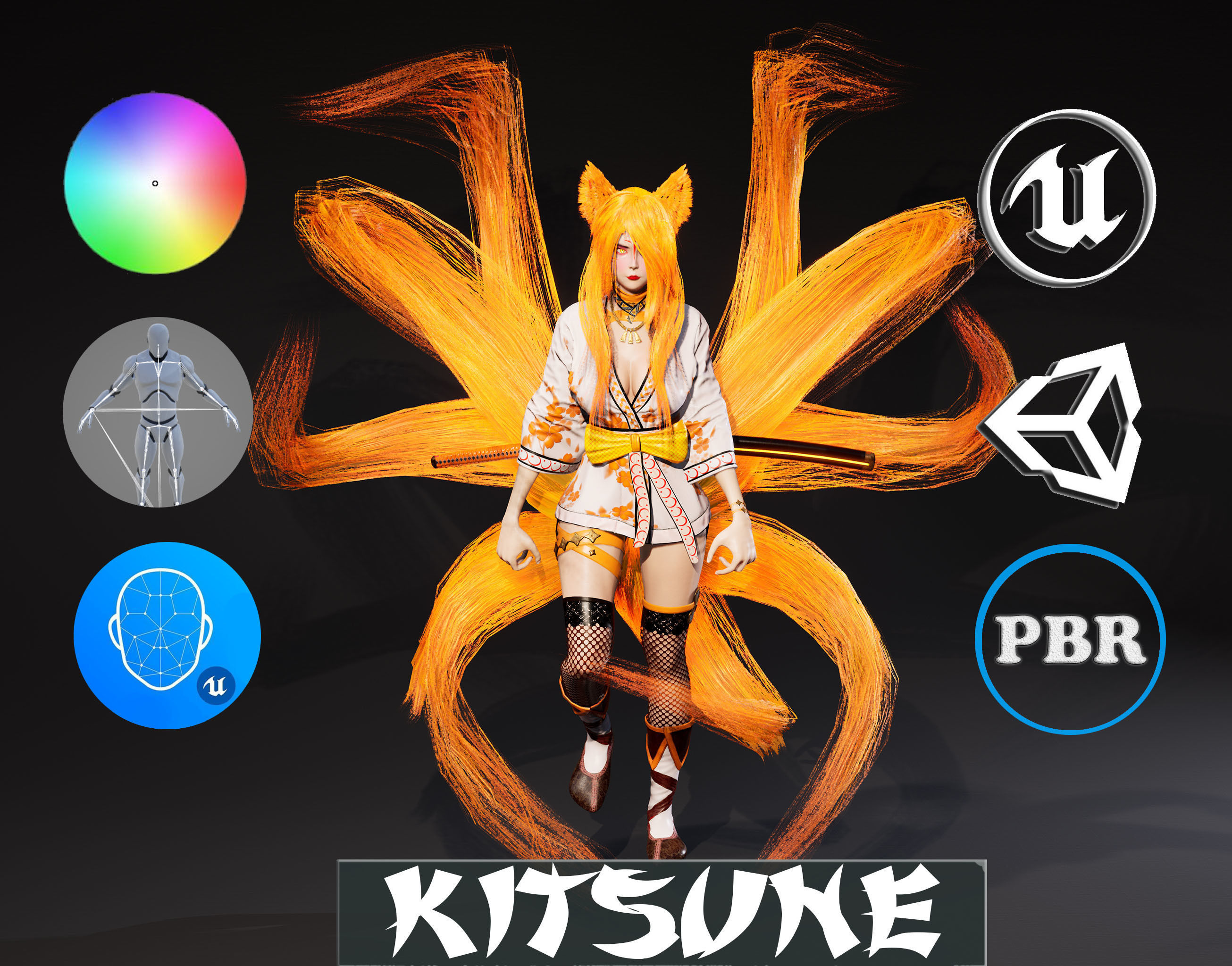 Kitsune Game Ready Low Poly Low-poly 3D model_2