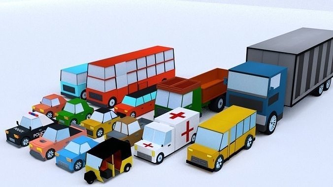 low poly vehicles group of different colored Free low-poly 3D model