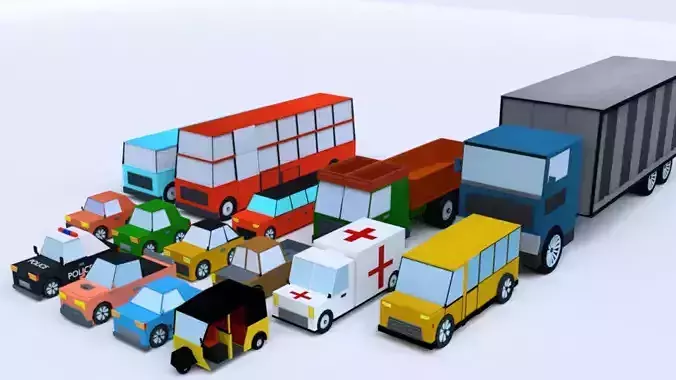 low poly vehicles group of different colored Free low-poly 3D model