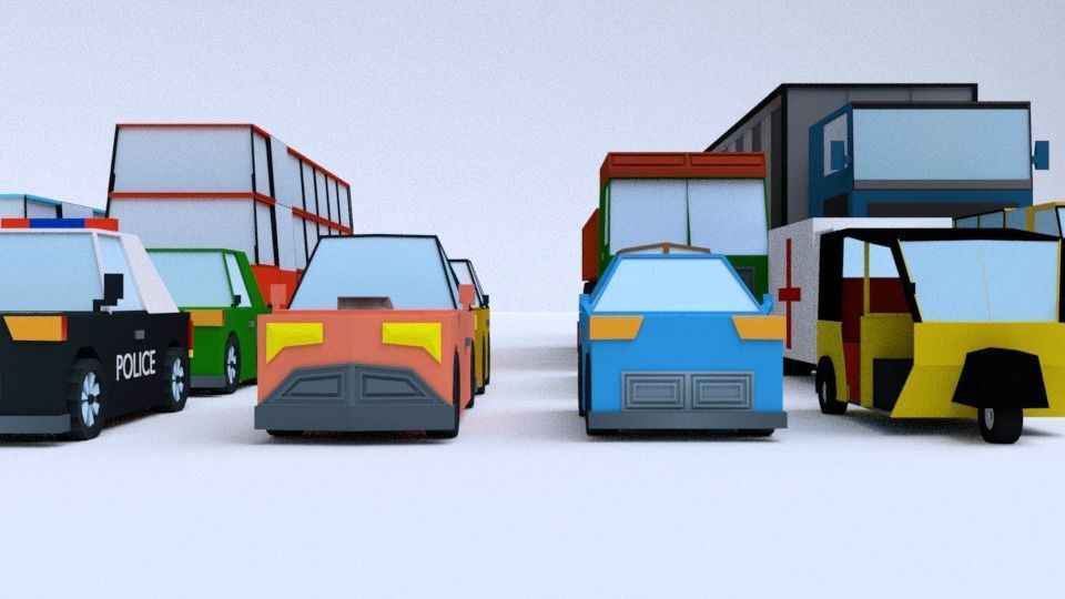 low poly vehicles group of different colored Free low-poly 3D model_1