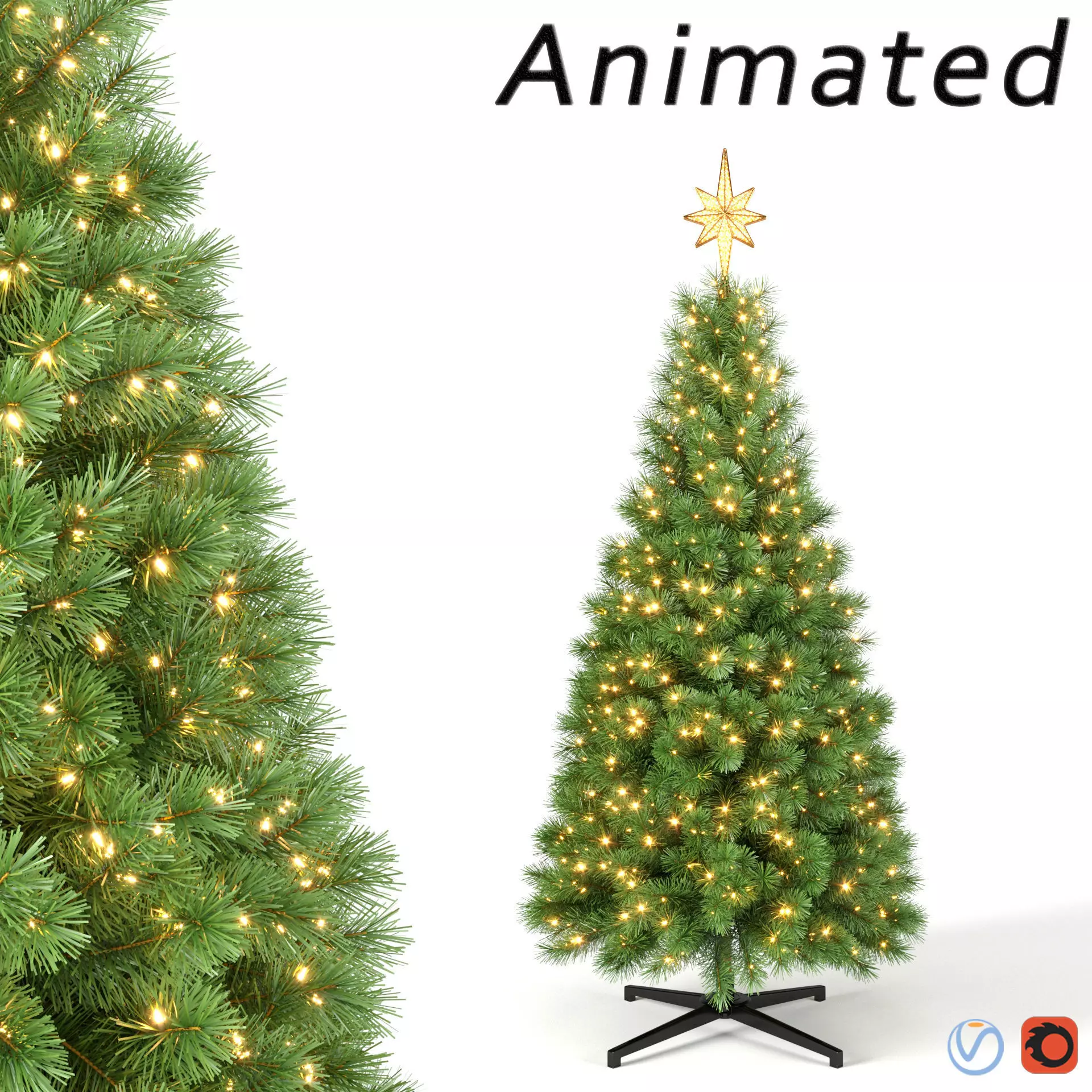 Christmas Tree with Animated Lights - 7 feet 3D model_0