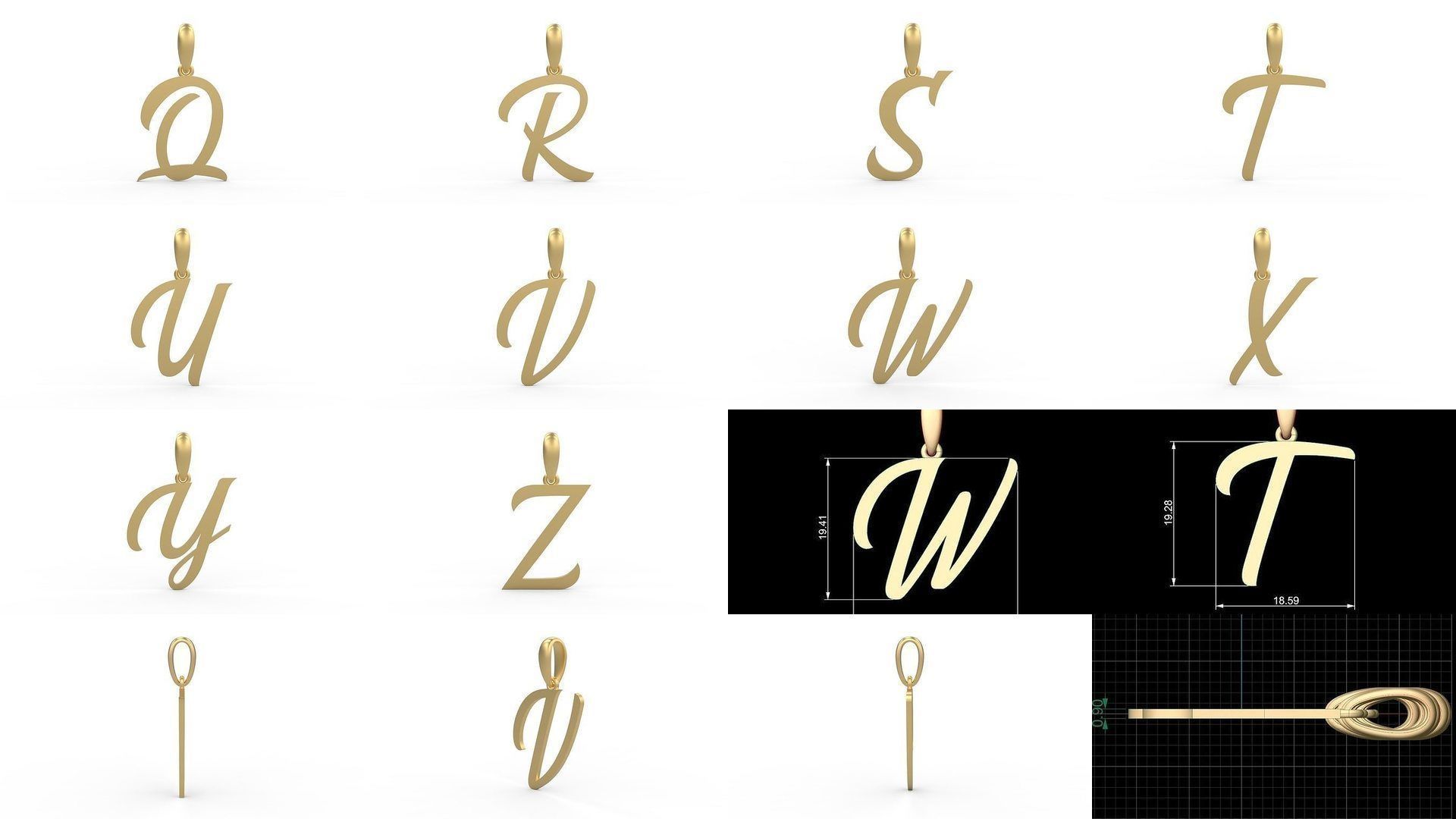 Initial Letters Pendant Alphabets Brightons 3D Model Collection_1