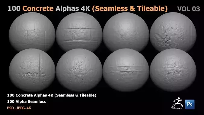 100 Concrete Alphas 4K- Seamless -Tileable