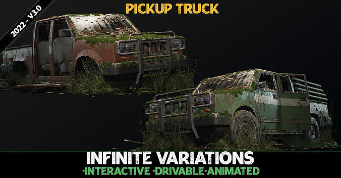 Procedural Vehicles - Pickup Truck UE4 UE5 Low-poly 3D model