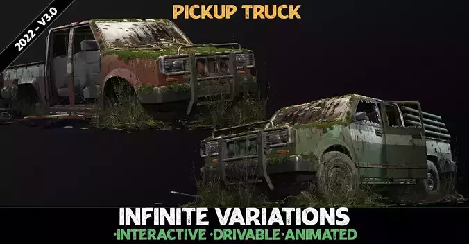 Procedural Vehicles - Pickup Truck UE4 UE5 Low-poly 3D model