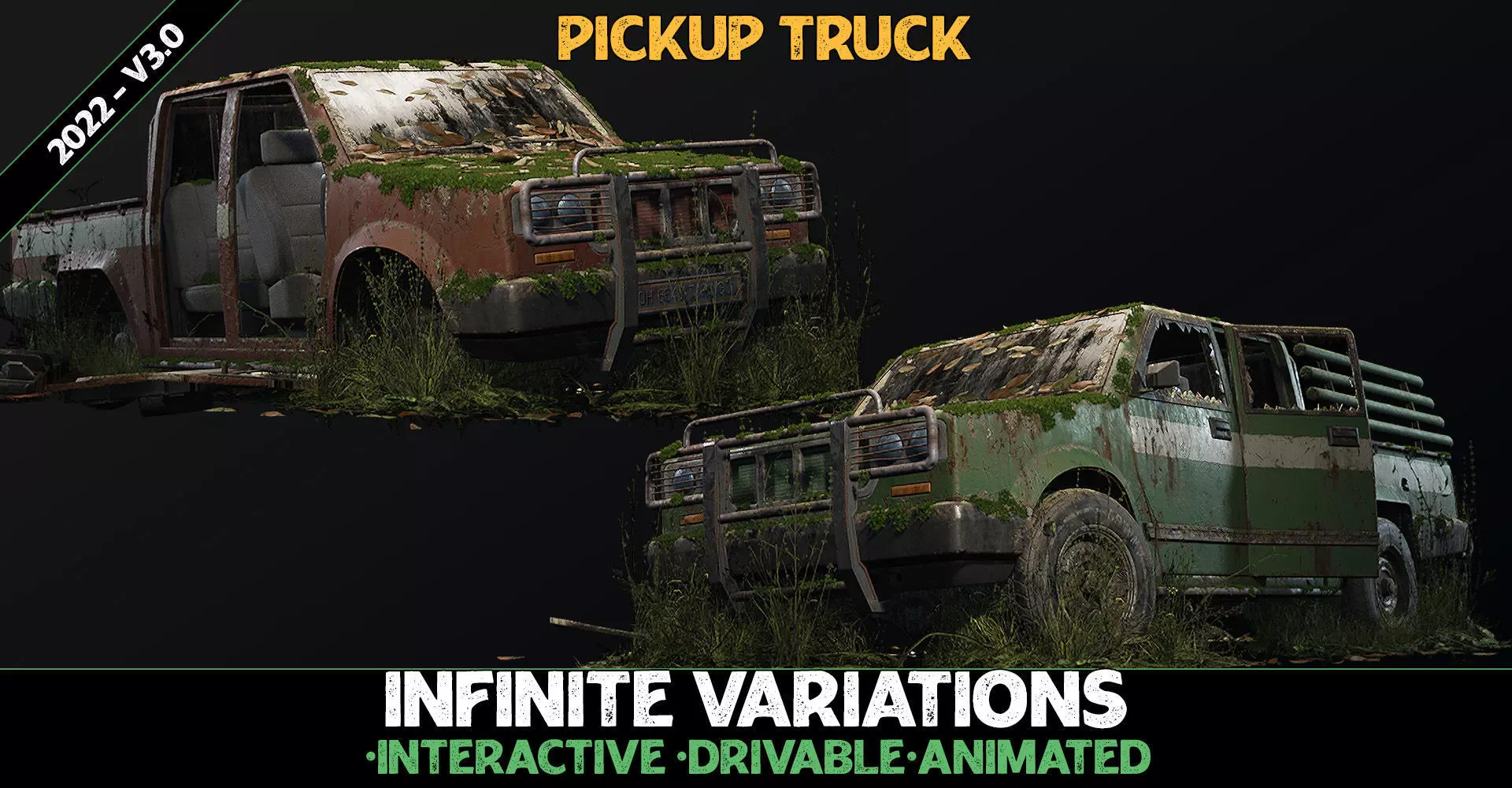 Procedural Vehicles - Pickup Truck UE4 UE5 Low-poly 3D model_0