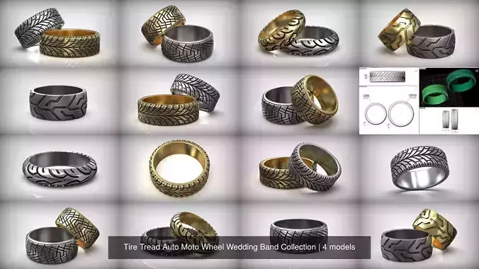 Tire Tread Auto Moto Wheel Wedding Band Collection