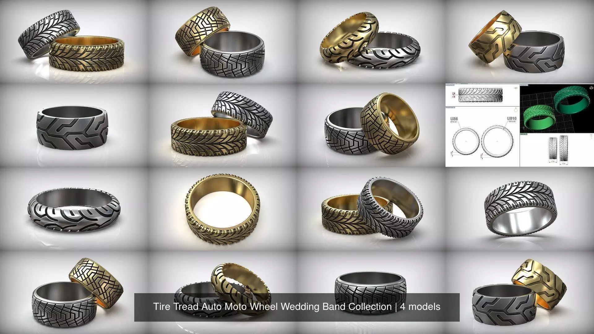 Tire Tread Auto Moto Wheel Wedding Band Collection _2