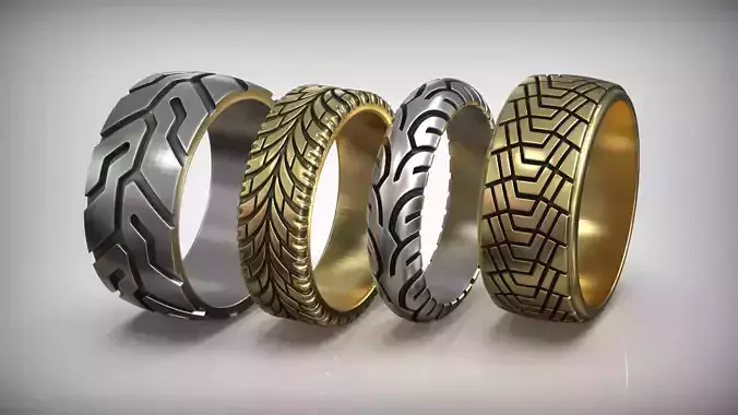 Tire Tread Auto Moto Wheel Wedding Band Collection 