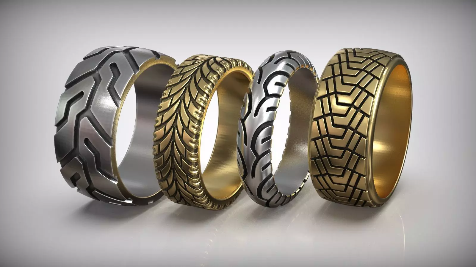 Tire Tread Auto Moto Wheel Wedding Band Collection _0