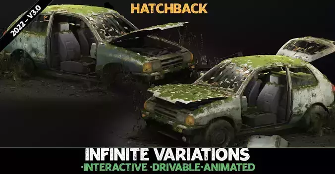 Procedural Vehicles - Hatchback UE4 UE5 Low-poly 3D model