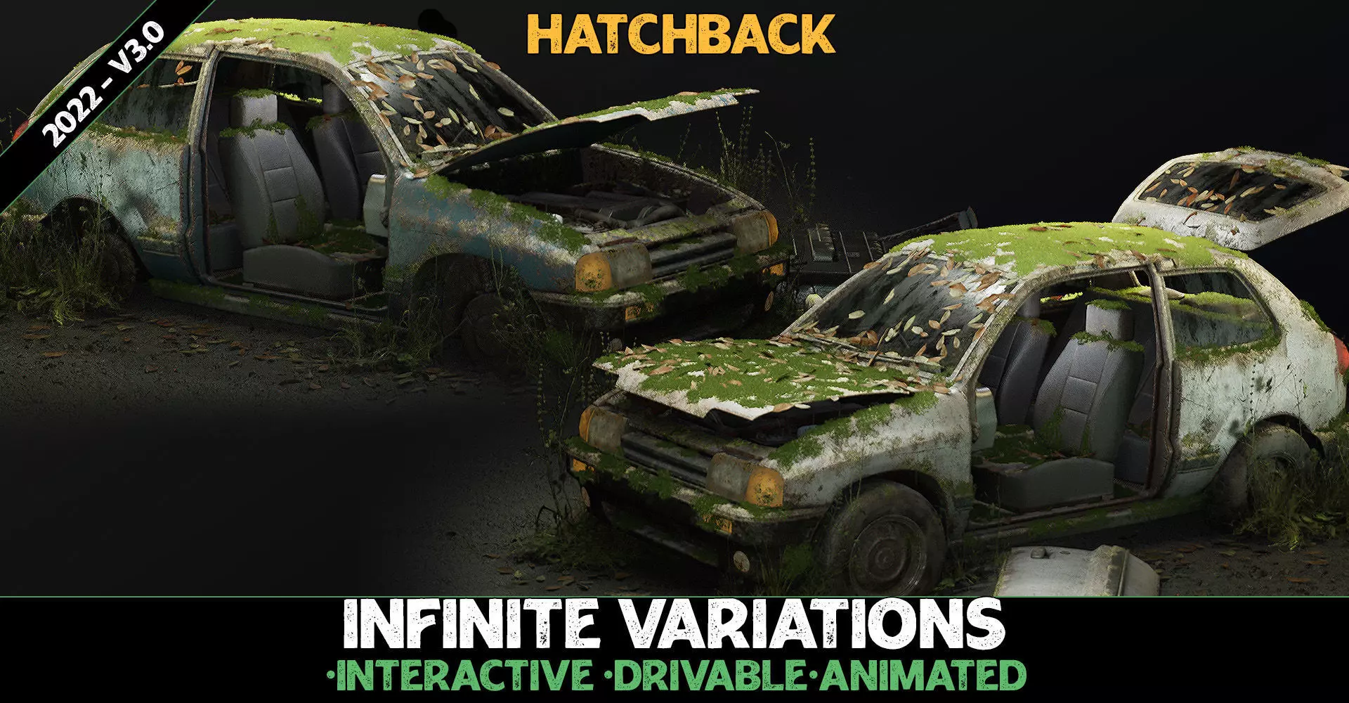 Procedural Vehicles - Hatchback UE4 UE5 Low-poly 3D model_0