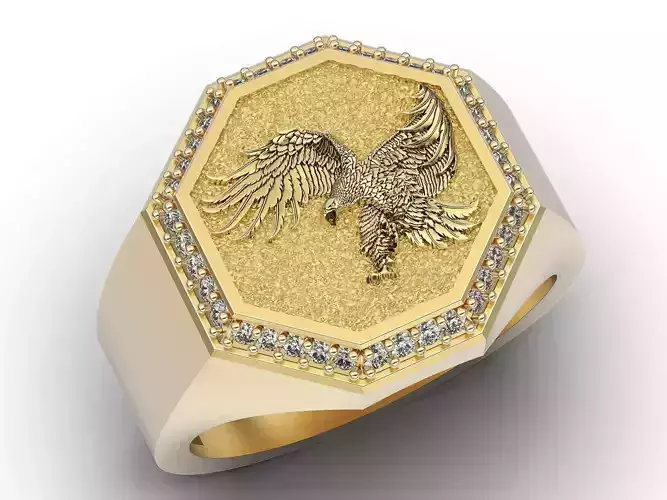 Eagle Man Ring Sculpture jewelry Silver Gold  Print
