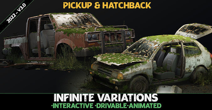 Procedural Vehicles - Pickup-Hatchback Two Pack Low-poly 3D model