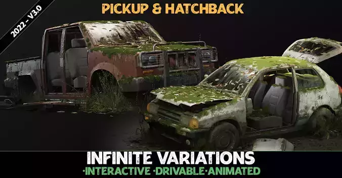 Procedural Vehicles - Pickup-Hatchback Two Pack Low-poly 3D model