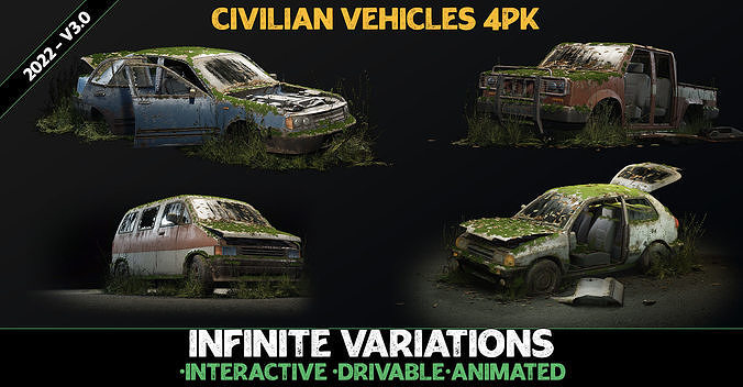 Procedural Vehicles - Four Pack UE4 UE5 Low-poly 3D model