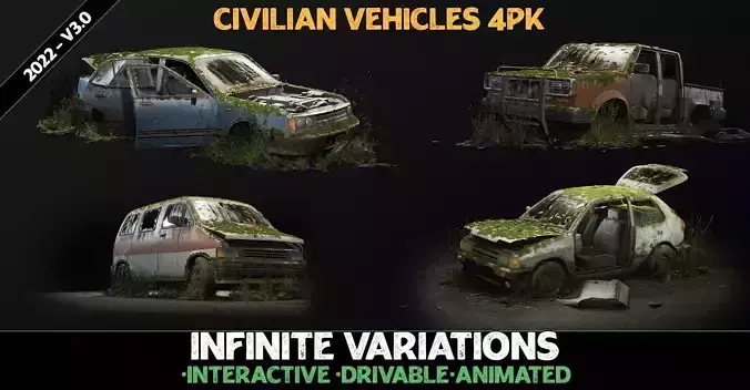 Procedural Vehicles - Four Pack UE4 UE5 Low-poly 3D model