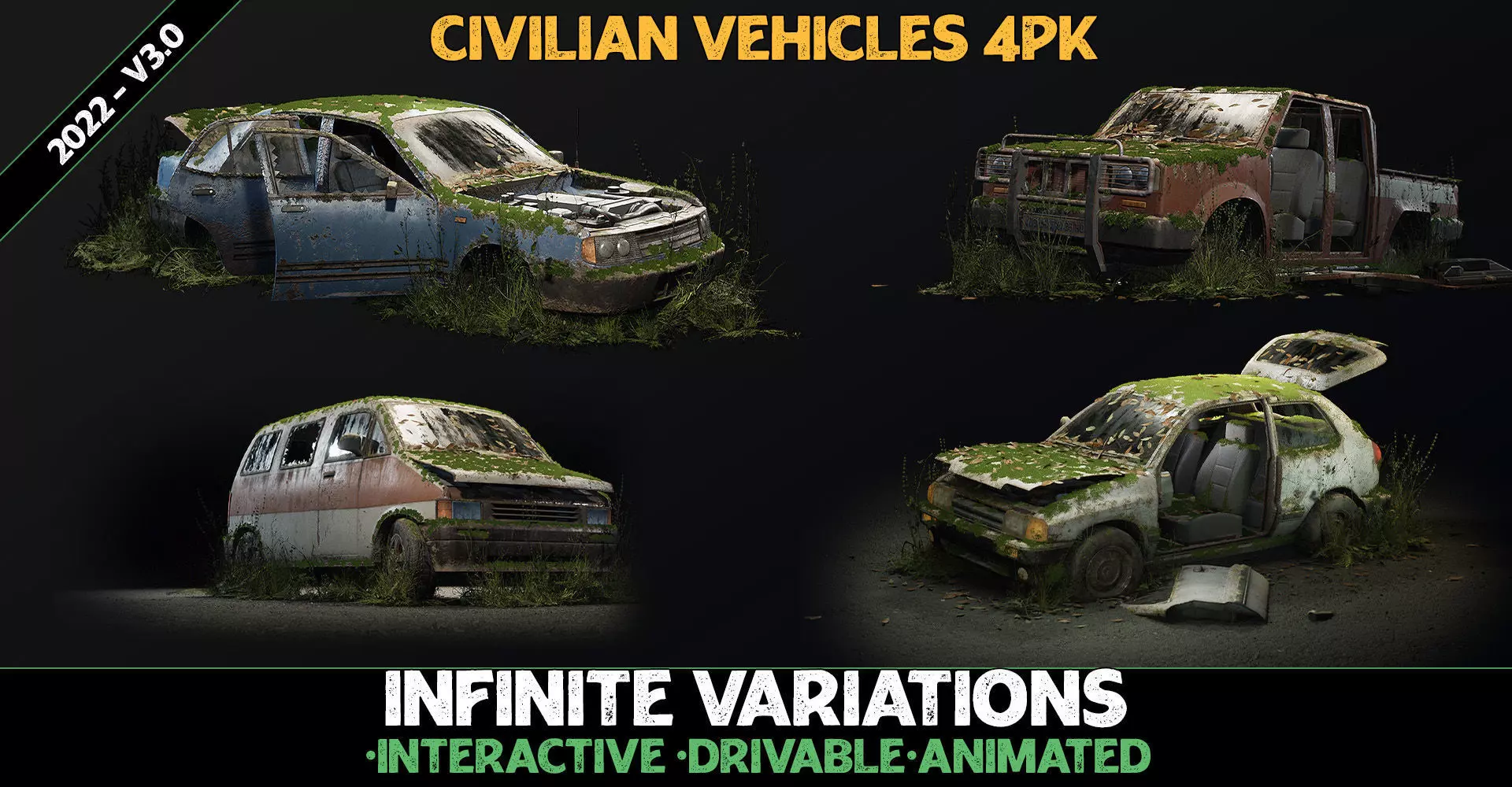 Procedural Vehicles - Four Pack UE4 UE5 Low-poly 3D model_0