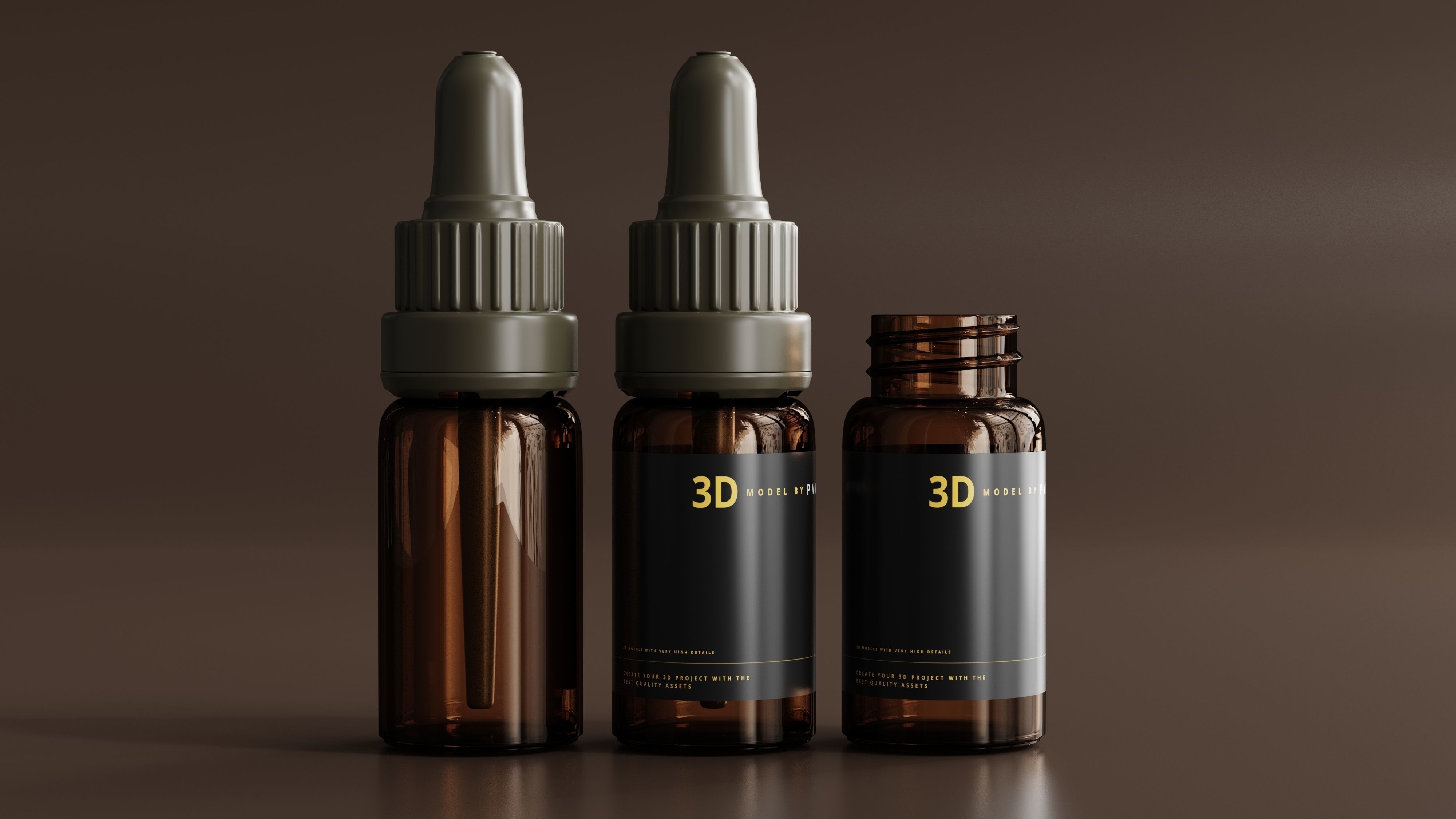 Amber Glass Dropper Bottle 3D model_2