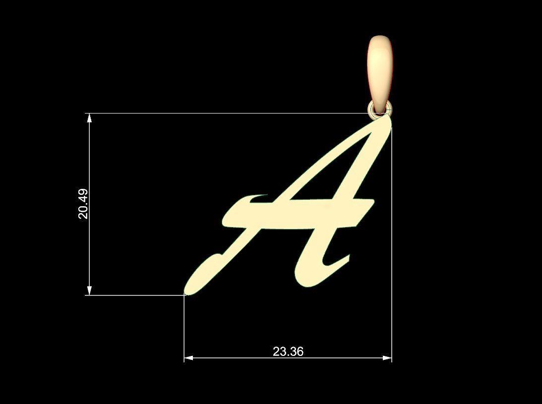 Initial Letters Pendant Brush Script A 3D print model_5