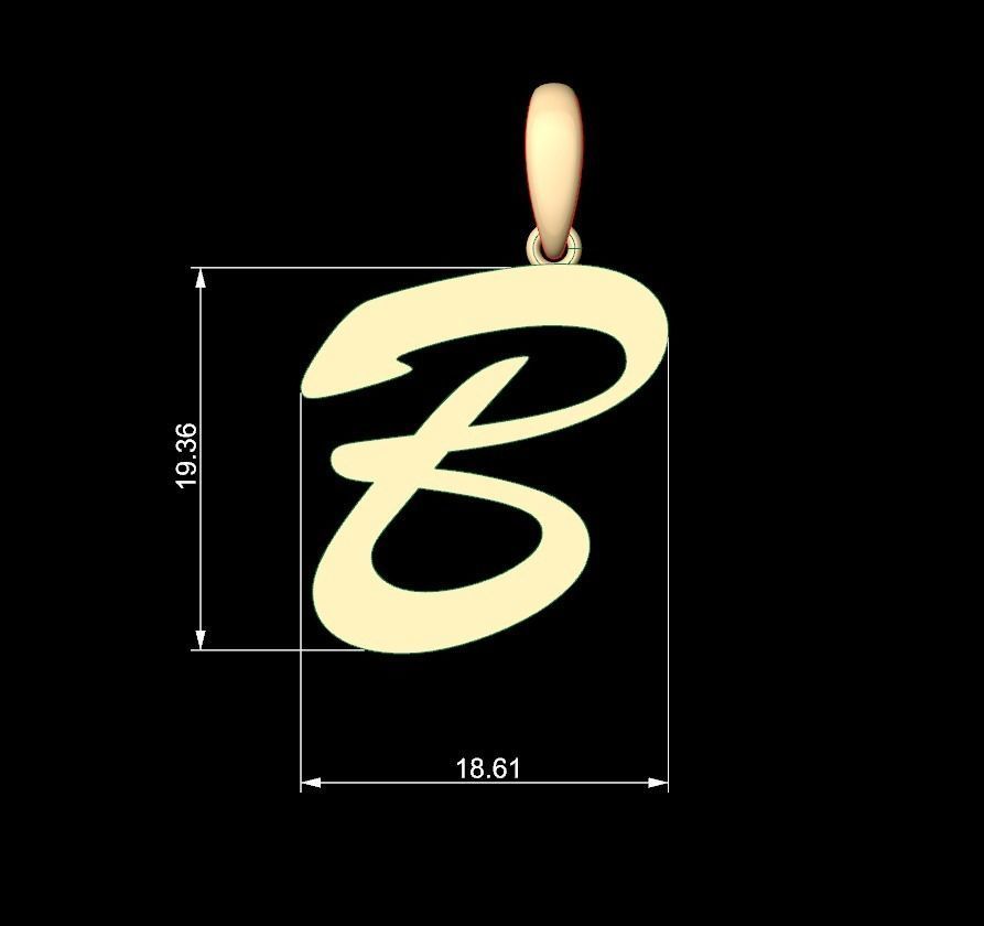 Initial Letters Pendant Brush Script B 3D print model_4