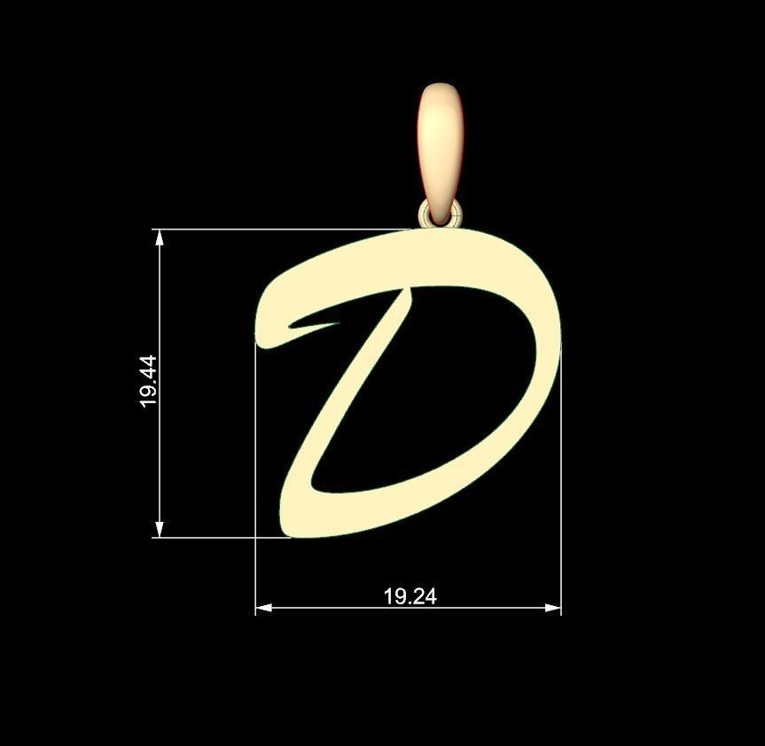 Initial Letters Pendant Brush Script D 3D print model_5
