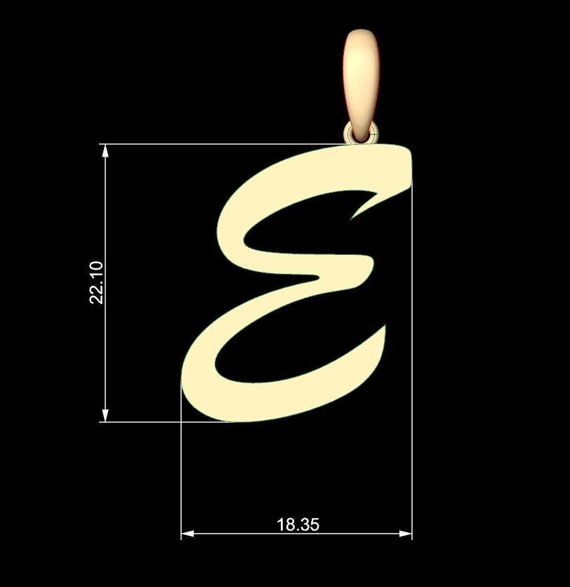 Initial Letters Pendant Brush Script E 3D print model_4