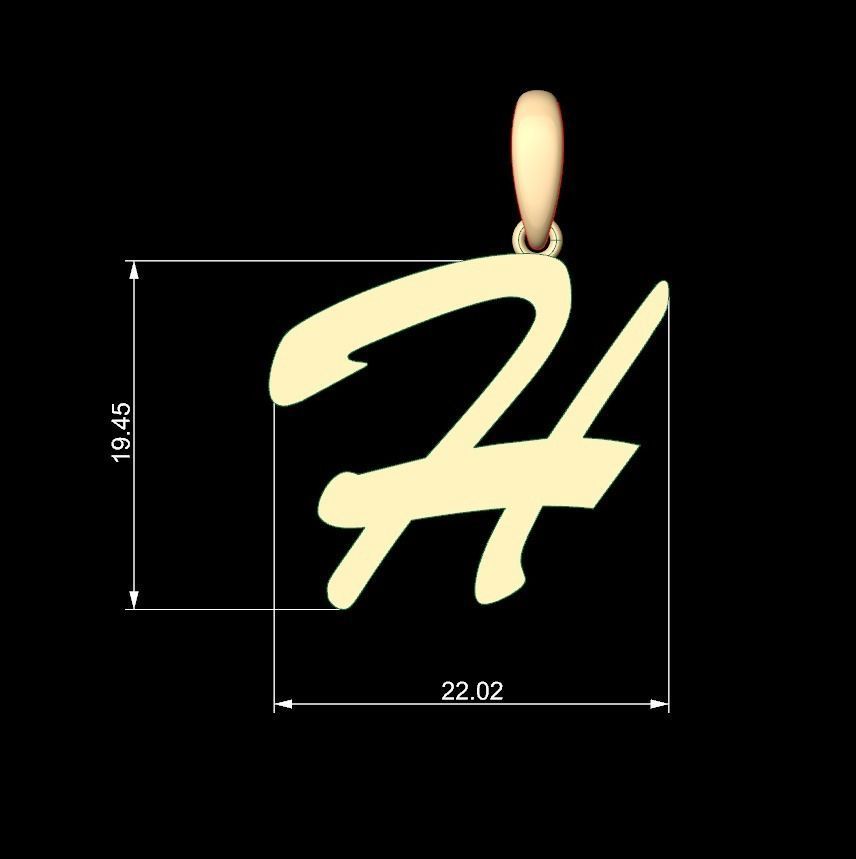 Initial Letters Pendant Brush Script H 3D print model_4