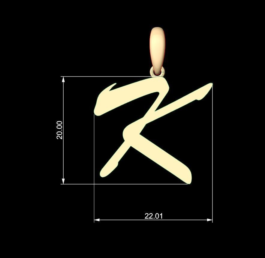 Initial Letters Pendant Brush Script K 3D print model_5