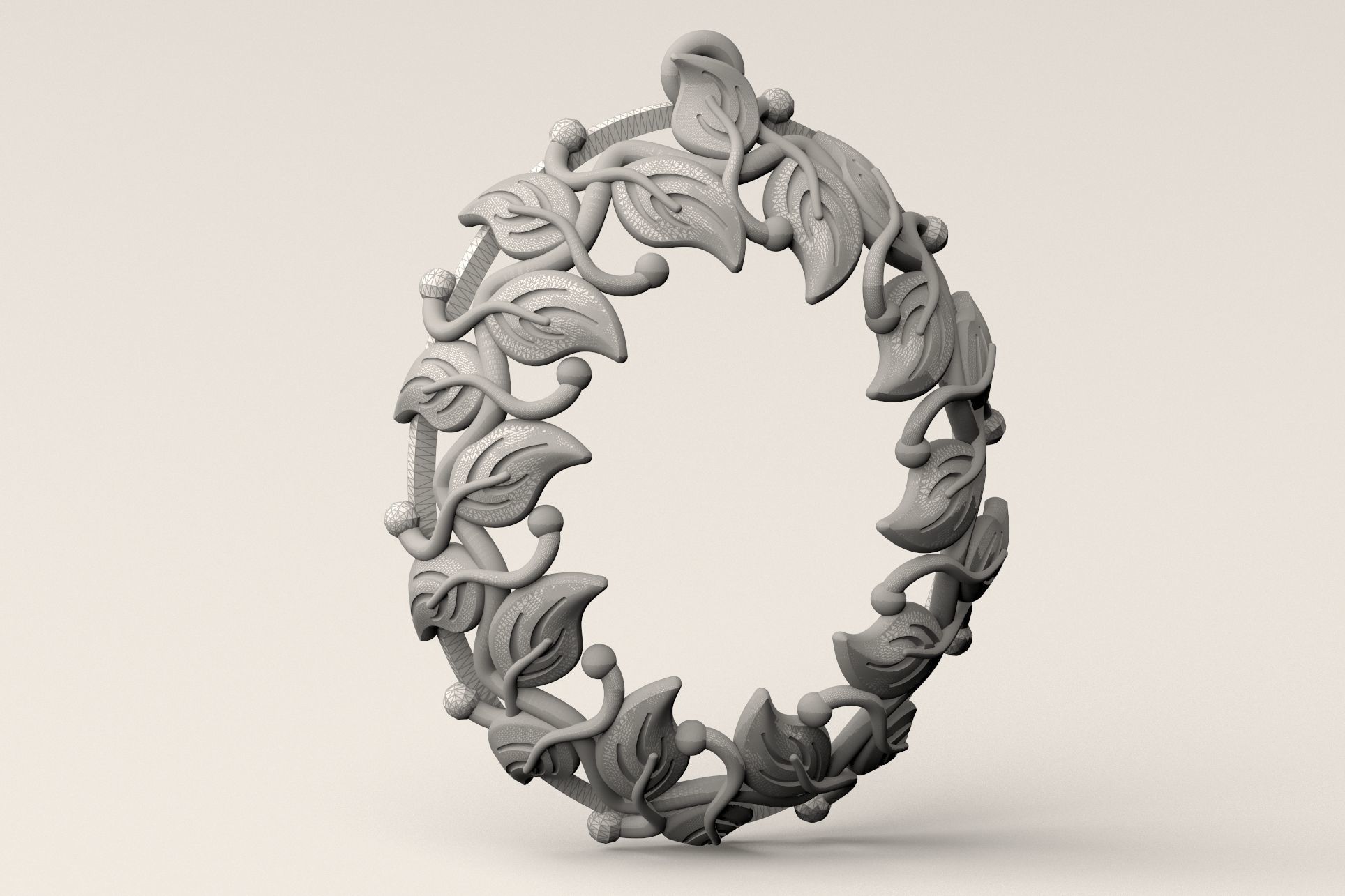 Pendant P 8 gold ring with leaves 3D print model_7