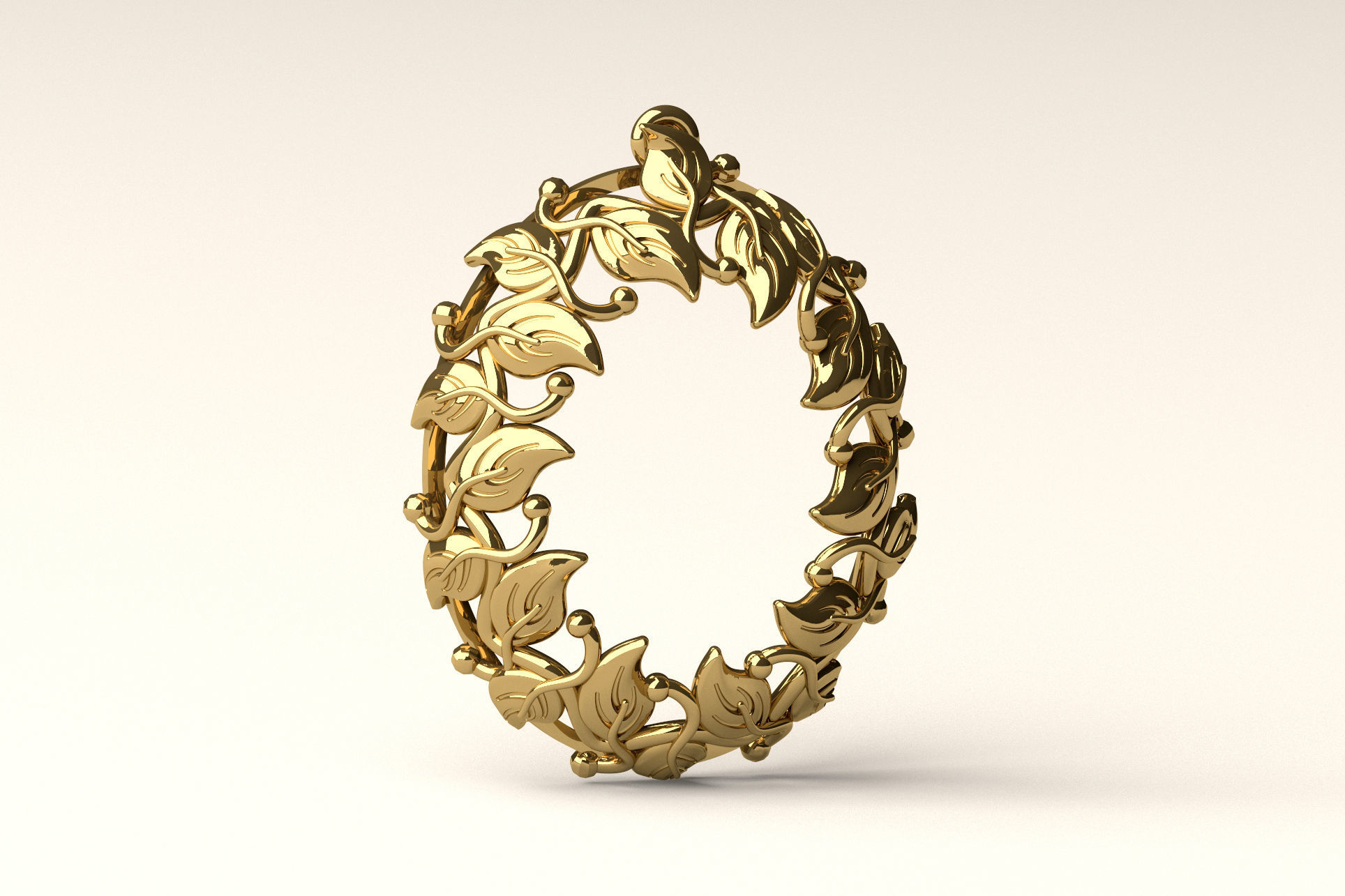 Pendant P 8 gold ring with leaves 3D print model_3