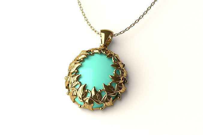 Pendant P 8 gold ring with leaves 3D print model