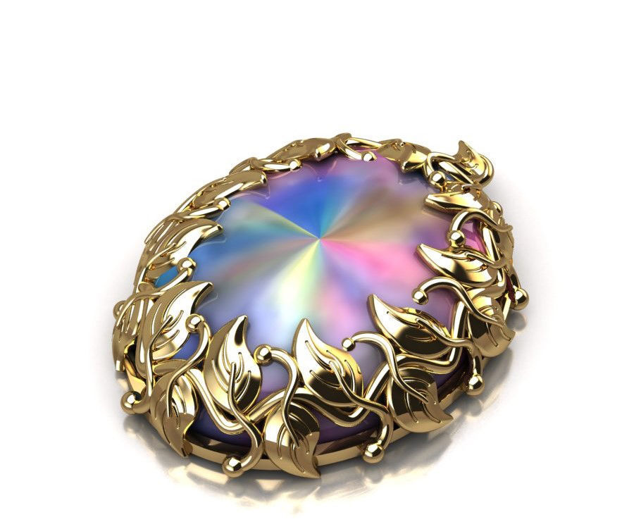 Pendant P 8 gold ring with leaves 3D print model_6