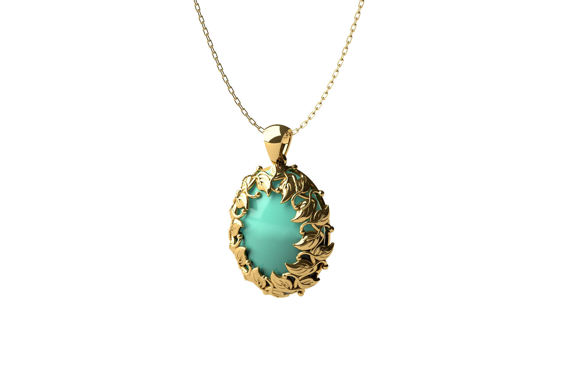 Pendant P 8 gold ring with leaves 3D print model_1