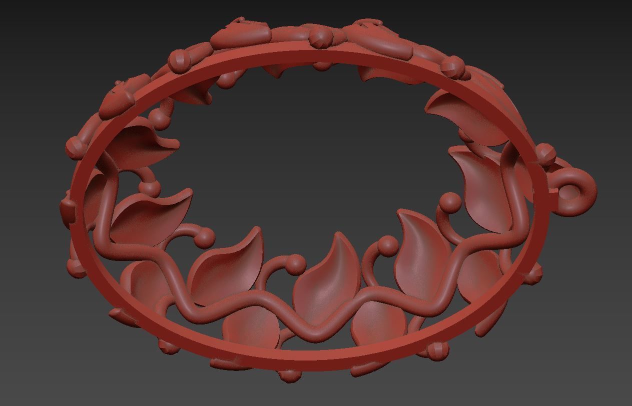 Pendant P 8 gold ring with leaves 3D print model_8