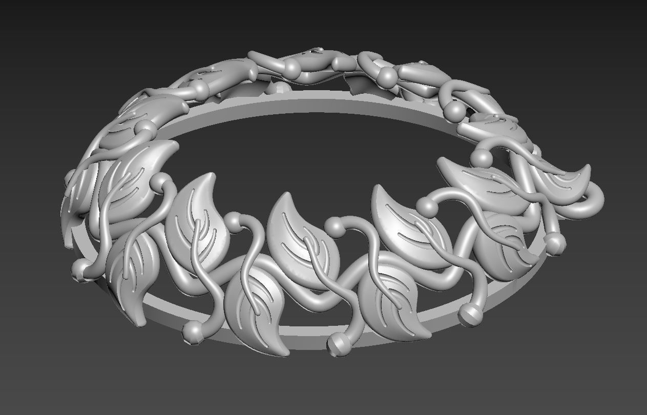 Pendant P 8 gold ring with leaves 3D print model_9
