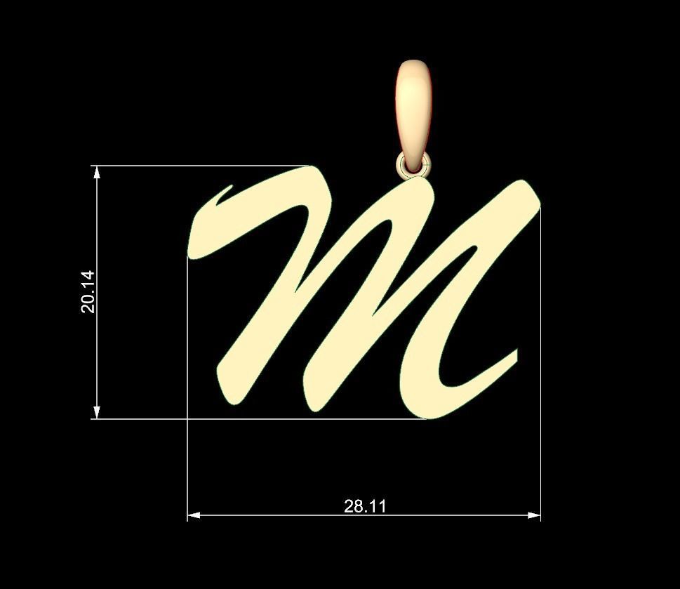 Initial Letters Pendant Brush Script M 3D print model_5