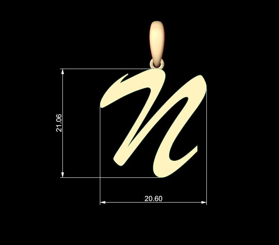 Initial Letters Pendant Brush Script N 3D print model_5
