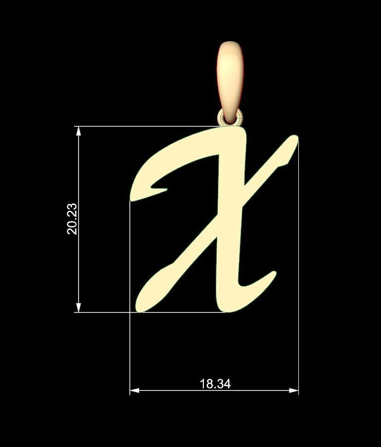 Initial Letters Pendant Brush Script X 3D print model_5