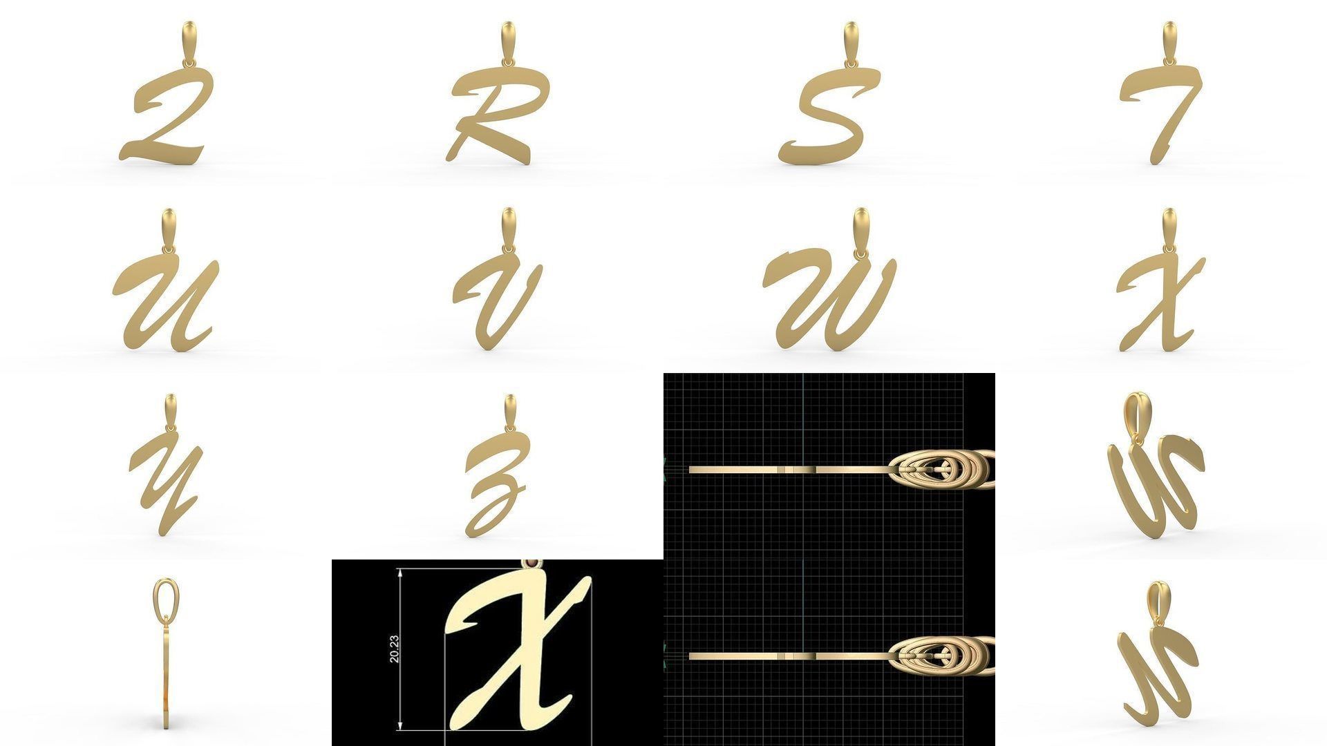 Initial Letters Pendant Alphabets Brush Script 3D Model Collection_1