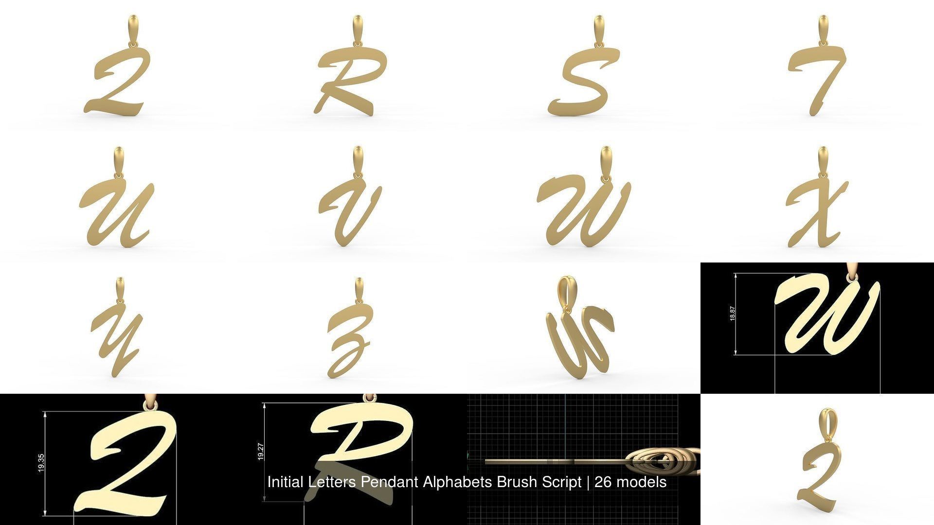 Initial Letters Pendant Alphabets Brush Script 3D Model Collection_2